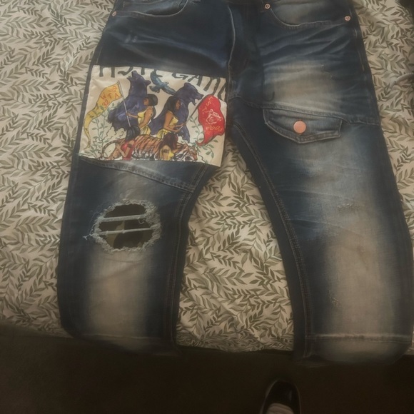 Hustle Gang Other - Hustle Gang Distressed Blue Washed Skinny Jeans with Patch